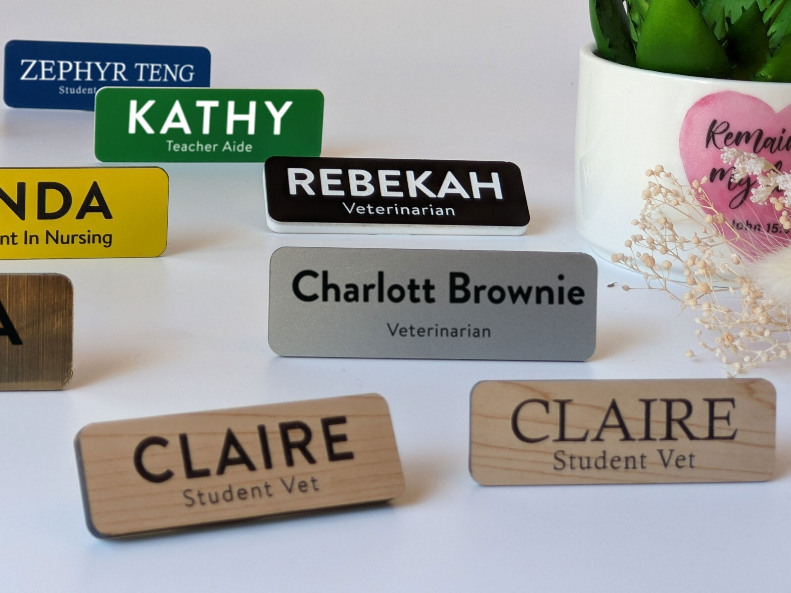 Custom Engraved Name Badge Tag Place Name Pin Fastener Magnet Staff ID