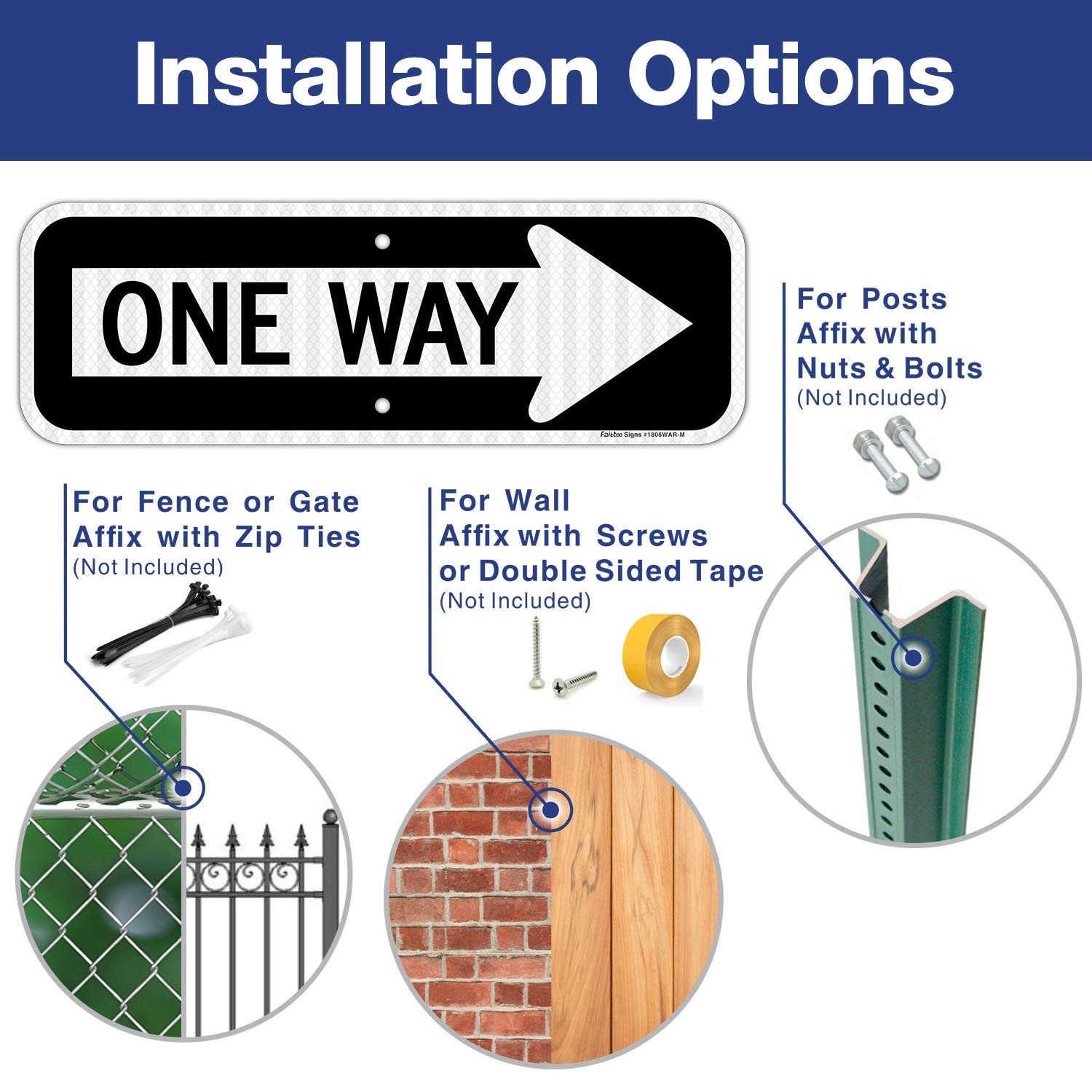 18×6 Reflective One Way Sign with Right Arrow – Rust-Free Aluminum, UV Protected