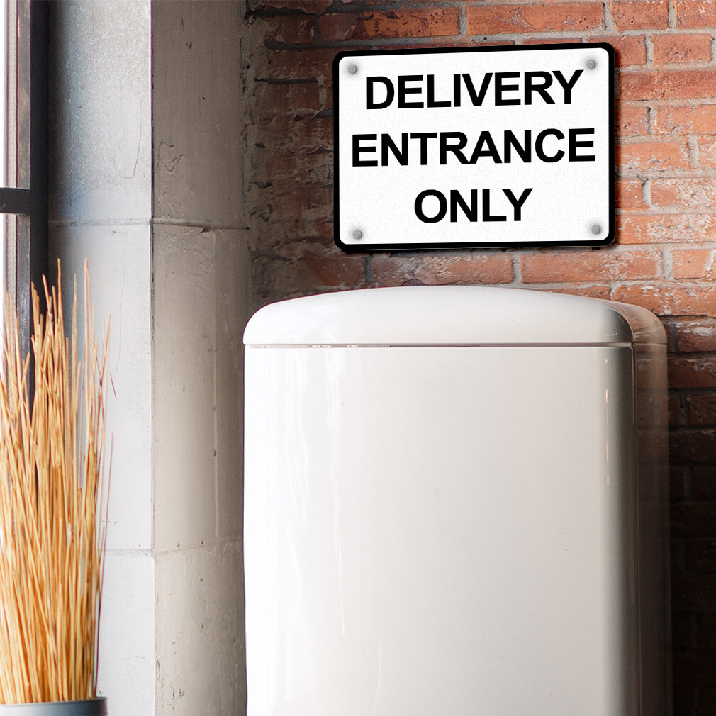 Aluminum Horizontal Metal Sign Delivery Entrance Only Black on White