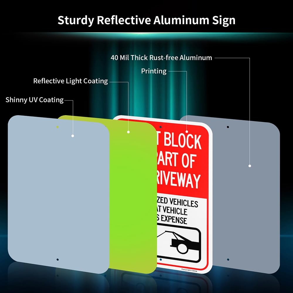 18×12 Inch Do Not Block Driveway Sign Rust Free Reflective Aluminum Towed