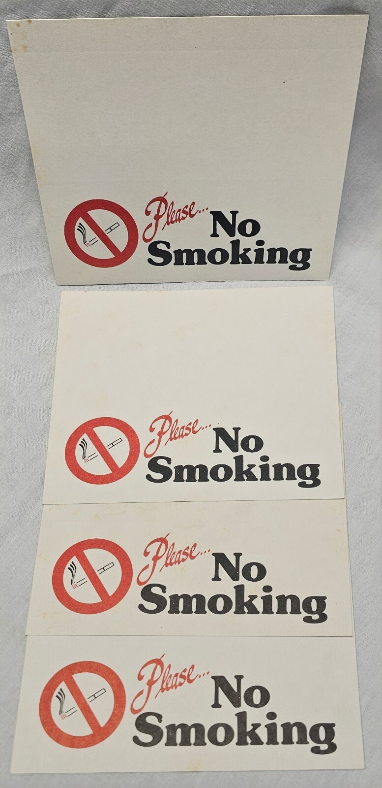 4 Vintage 4¼ » × 5¼ » Please No Smoking Foldable Sign Table Plaque Card Lot 1960&rsquo;s