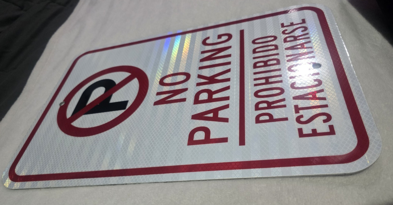 Heavy Duty Bilingual « No Parking » Metal Sign « Prohibido Estacionarse » 18×12 inch