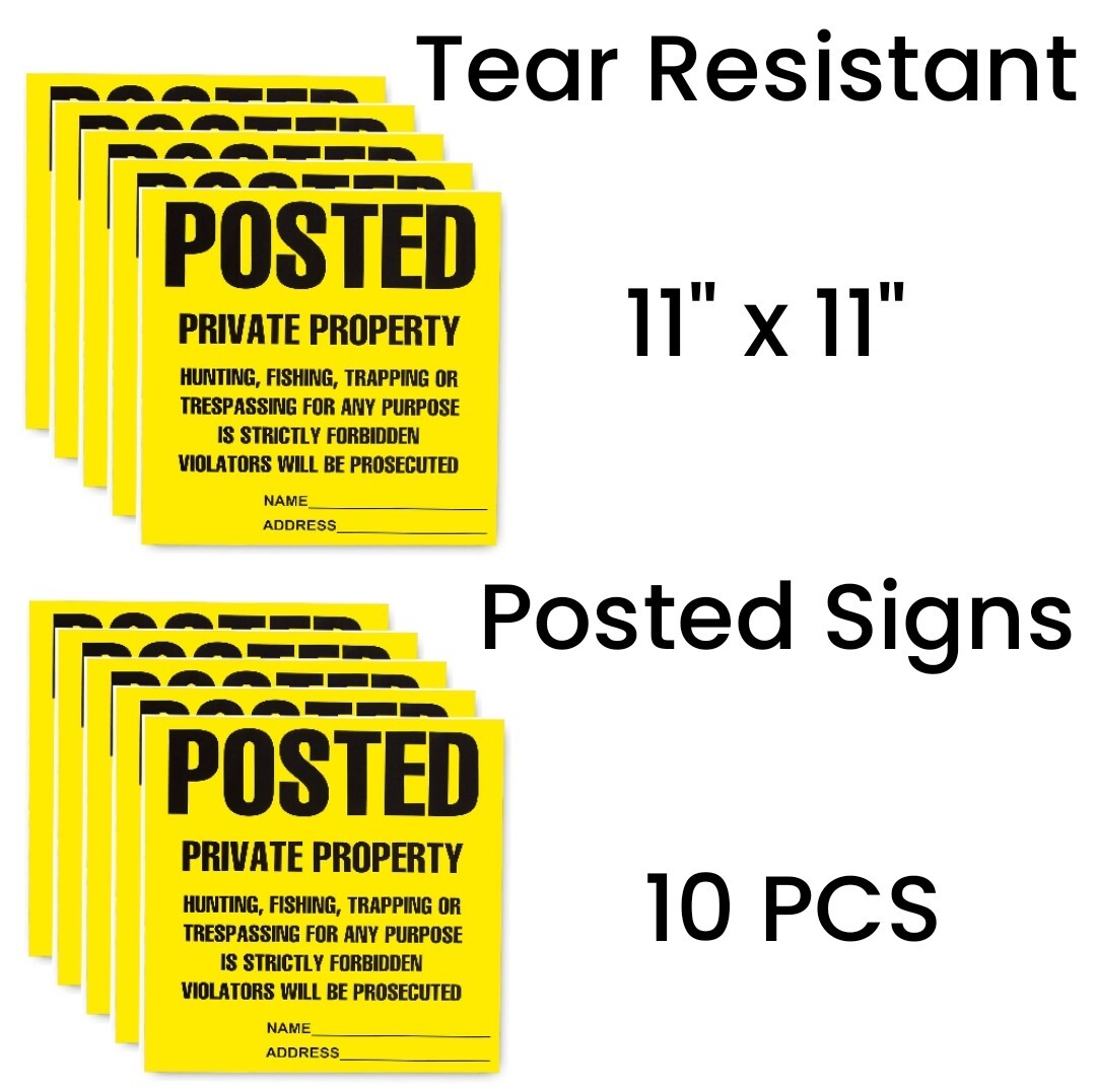 Posted Signs 10-Pack, No Hunting/Trespassing, Heavy Duty, 11&Prime;x11&Prime; Yellow