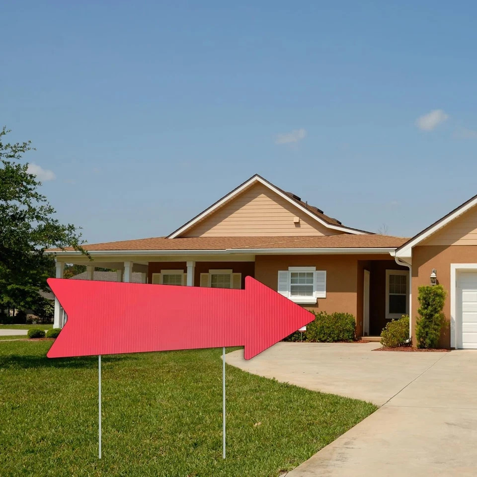 Red Arrow Signs with Stakes 16 X 5 Inches,This Way Directional Arrow Yard Signs,