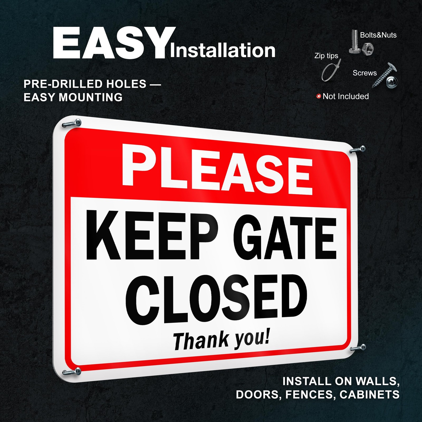 2 PCS 7×10 Inch Please Keep Close Gate Closed Aluminum Sign Metal Board Yard