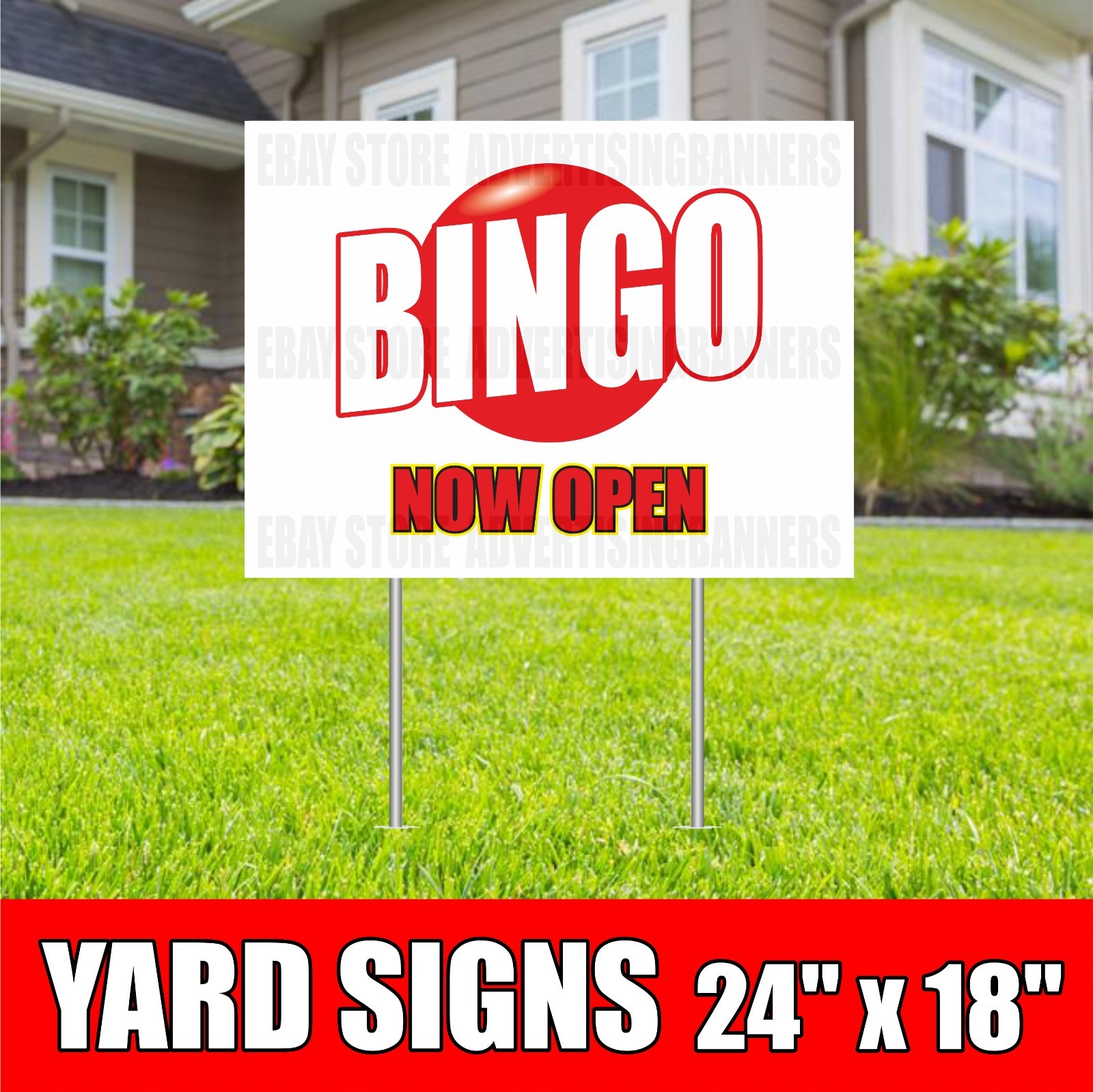 BINGO NOW OPEN Yard Sign with H-Stakes Lottery Tickets Tonight Scratchers