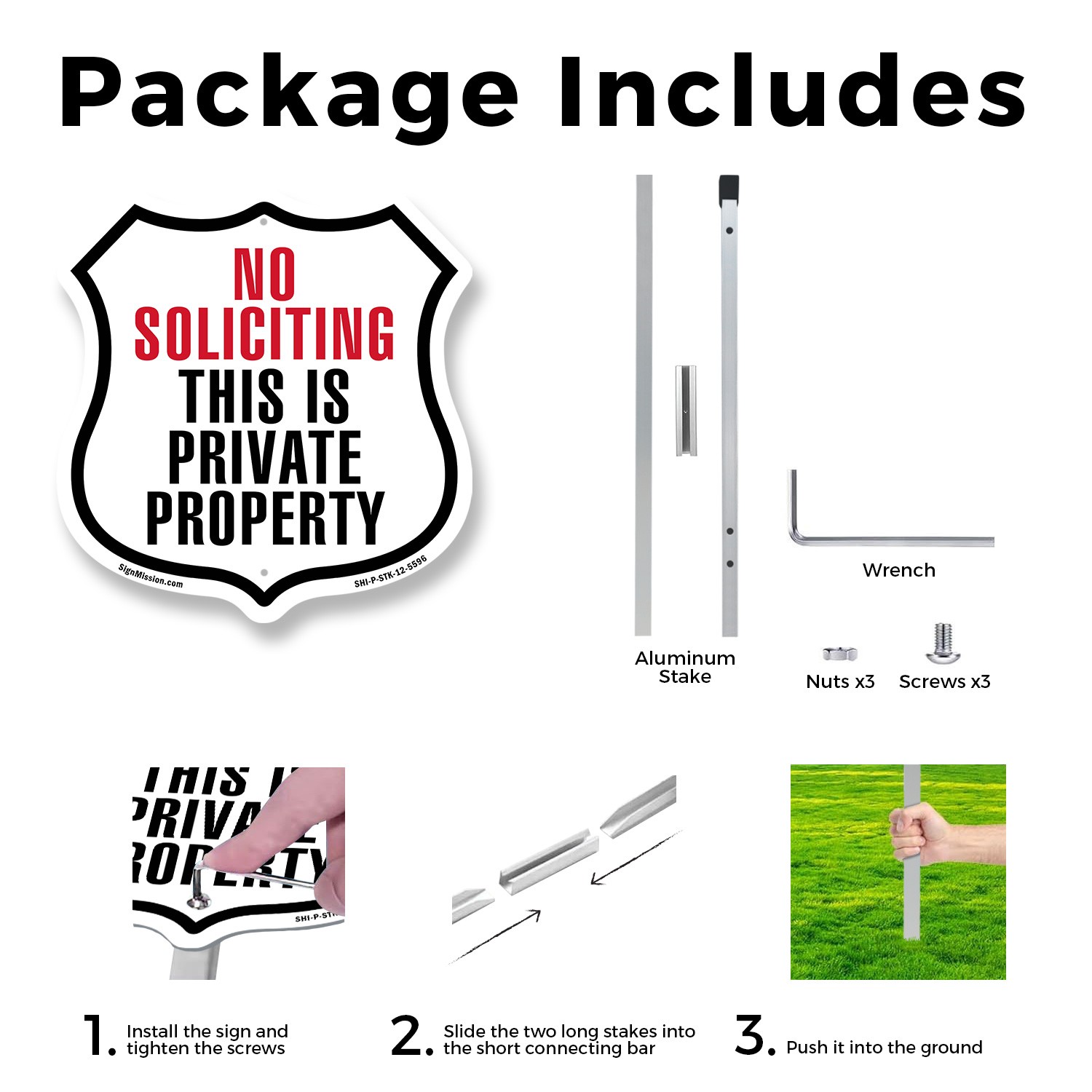 No Soliciting This Is Private Property Shield Shaped Sign With Stake