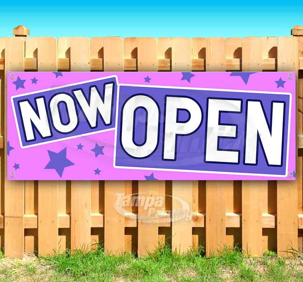 NOW OPEN PINK PURPLE Advertising Vinyl Banner Flag Sign Many Sizes USA
