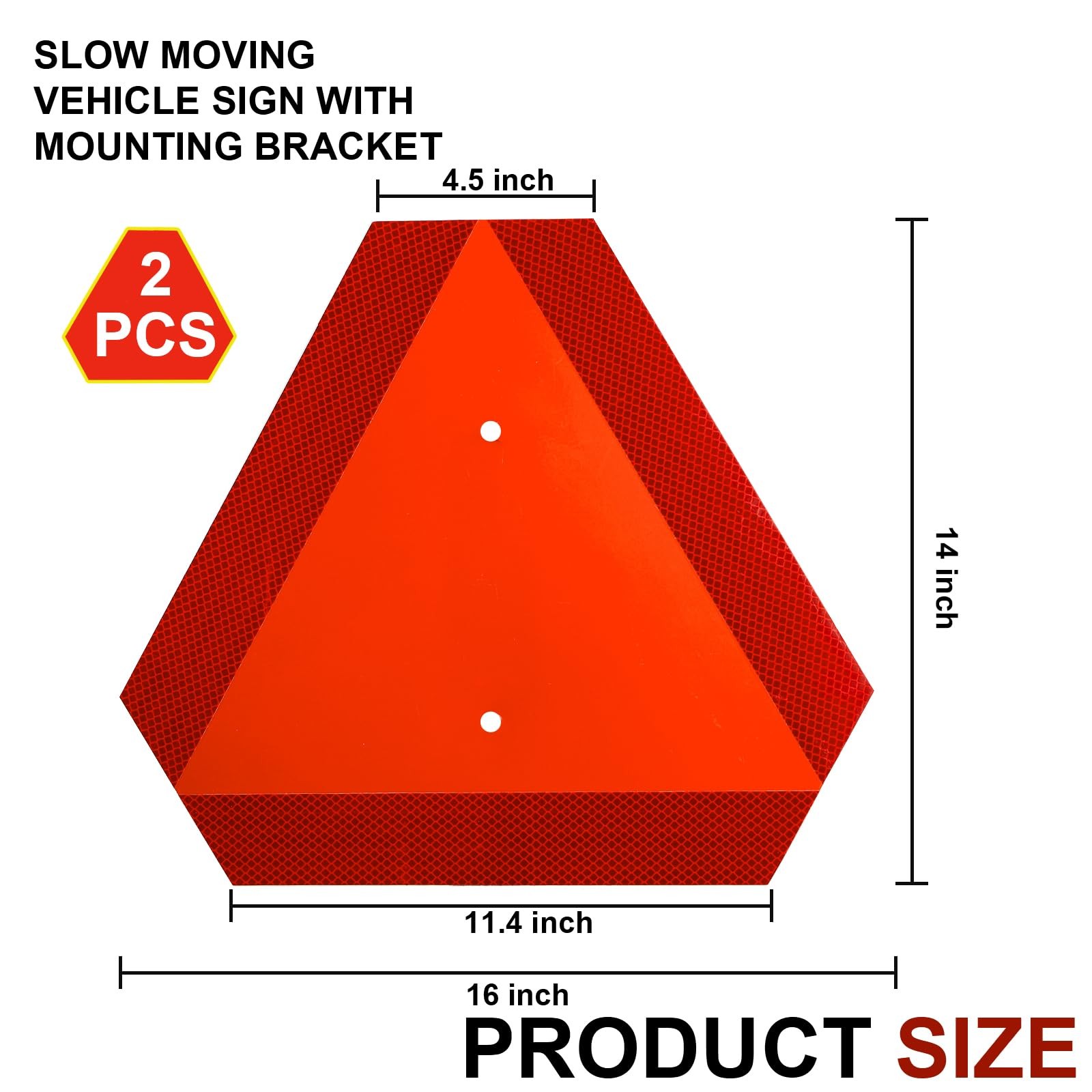 Nicunom 2 Set Slow Moving Vehicle Sign with Mounting Bracket, 14&Prime;X16&Prime; Slow Mo…