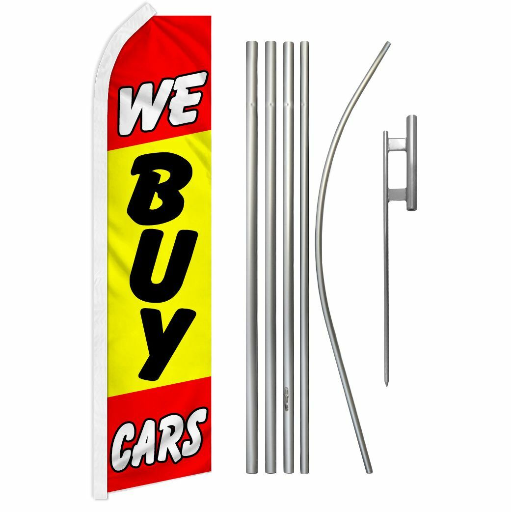 « WE BUY CARS » Advertising Super Flag & Pole Kit auto car dealership