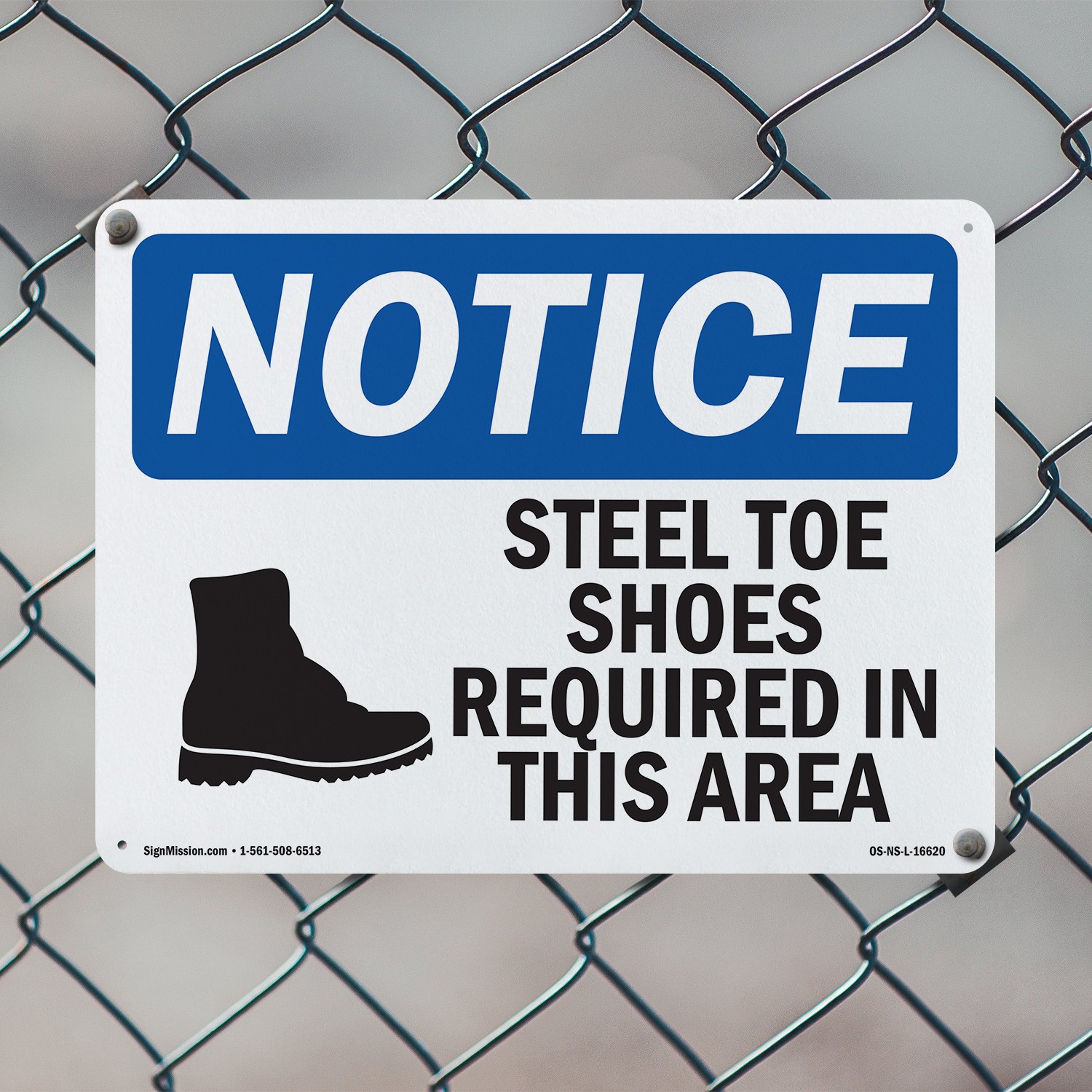 Steel Toe Shoes Required Area OSHA Notice Sign Metal Plastic, Decal 5 or 10 Pack