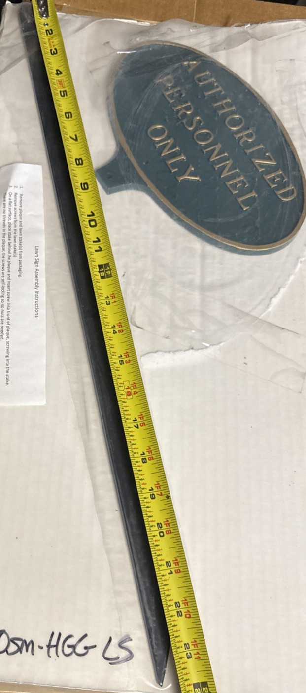 Authorized Personnel Only Sign 6×10 Oval Green Gold Cast Aluminum w/ Stake USA