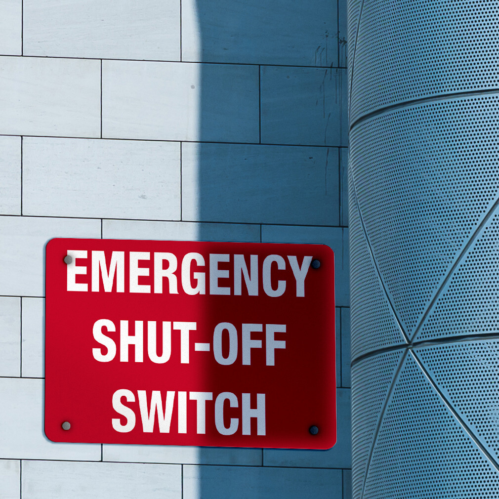 Aluminum Horizontal Metal Sign Emergency Shut-Off Switch Hazard Labels Red