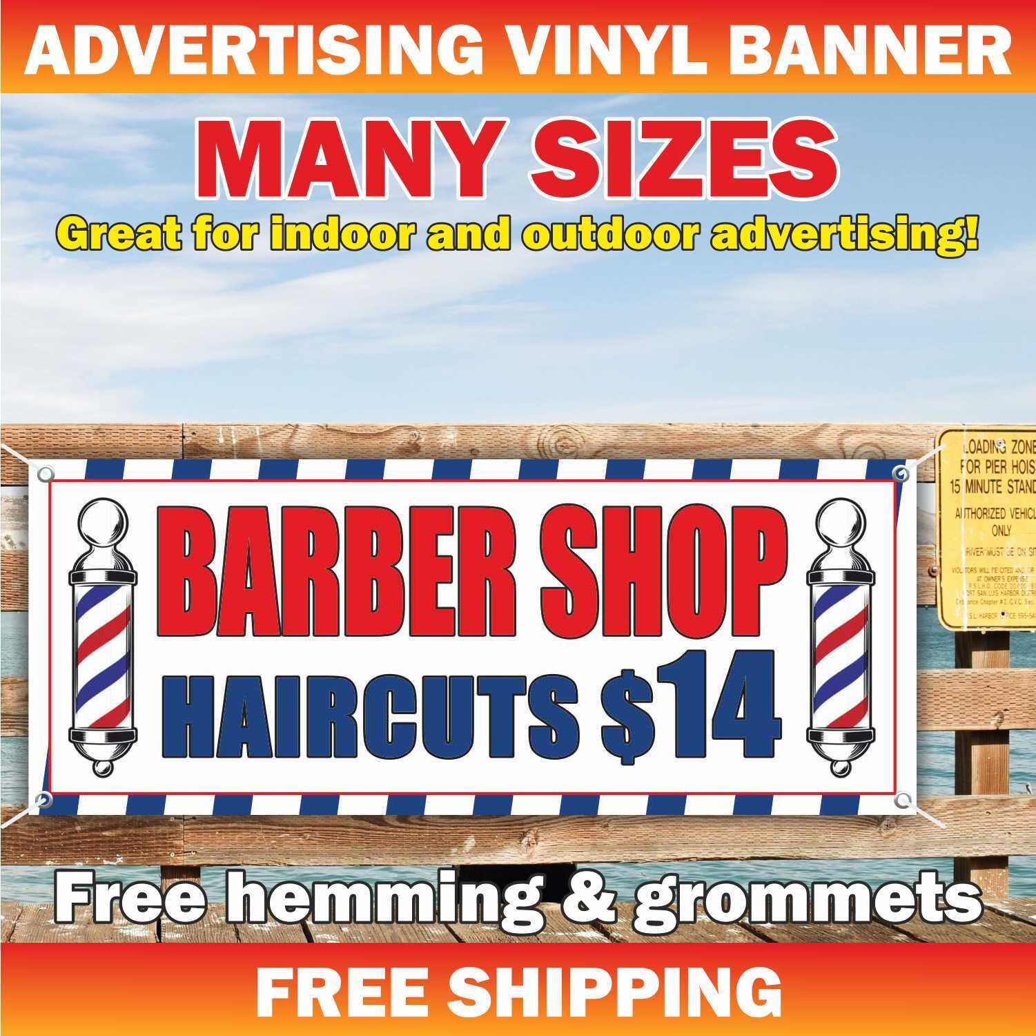 BARBER SHOP HAIRCUTS $12 Advertising Banner Vinyl Mesh Sign Shave Salon Beauty