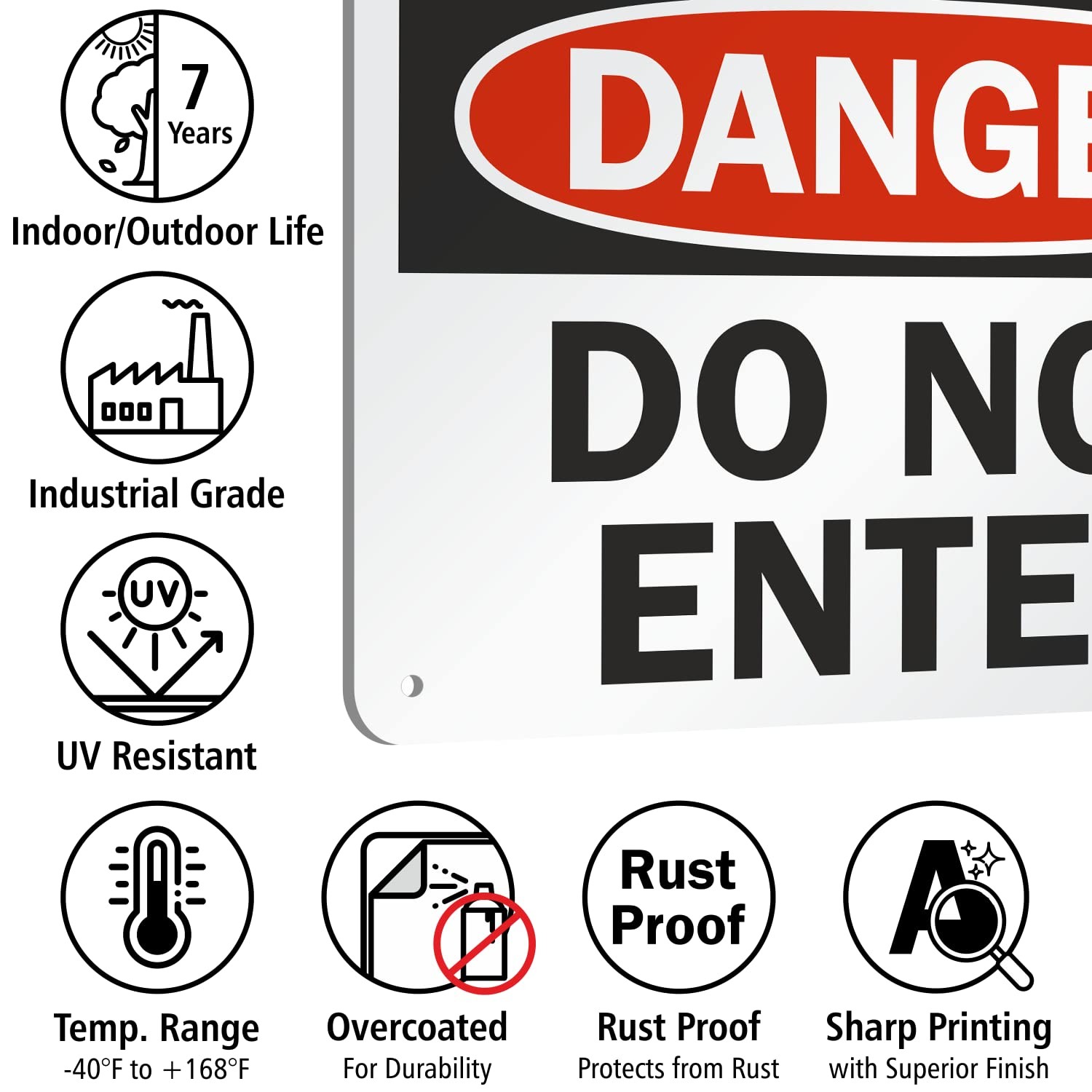 Danger Do Not Enter Sign 7×10 Inch Aluminum for Workplace Restricted Areas