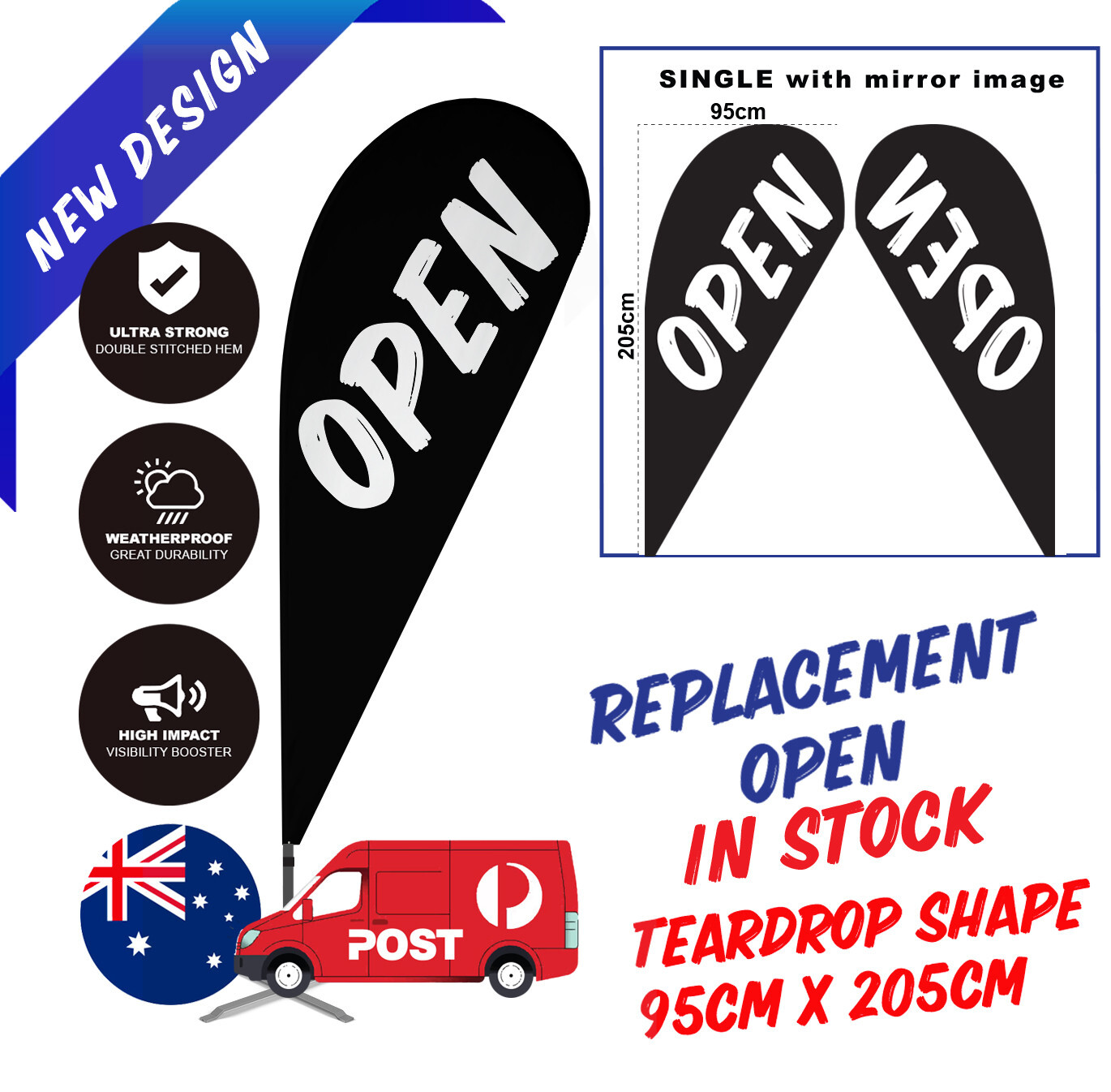 Open Teardrop Flag / Replacement Banner / Open Sign