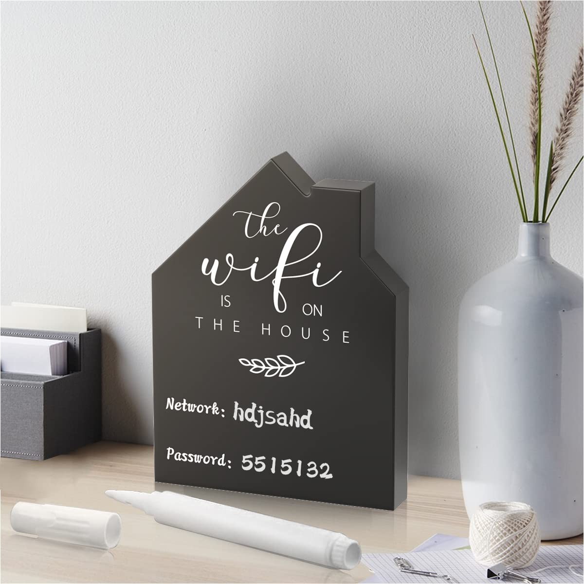 Wifi Password Sign for Home Wooden Table Wifi Sign Wooden Freestanding Chalkb…