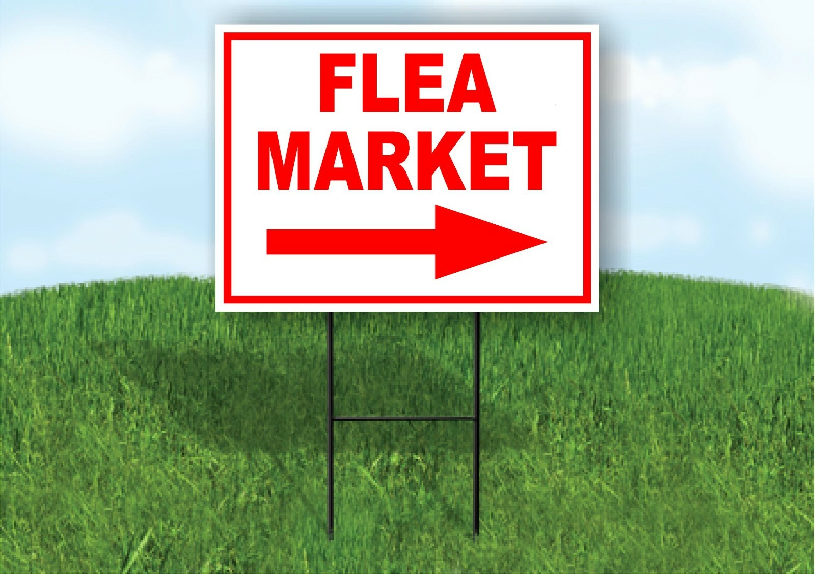 FLEA MARKET RIGHT arrow red Yard Sign Road with Stand LAWN SIGN Single sided