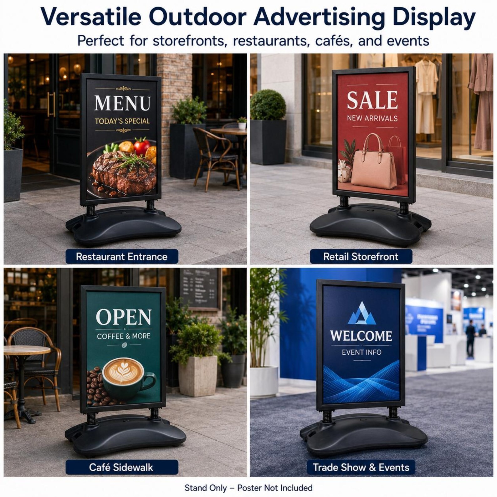24&Prime;x36&Prime; Water Base Sidewalk Sign Holder with Wheels, Outdoor Poster Stand