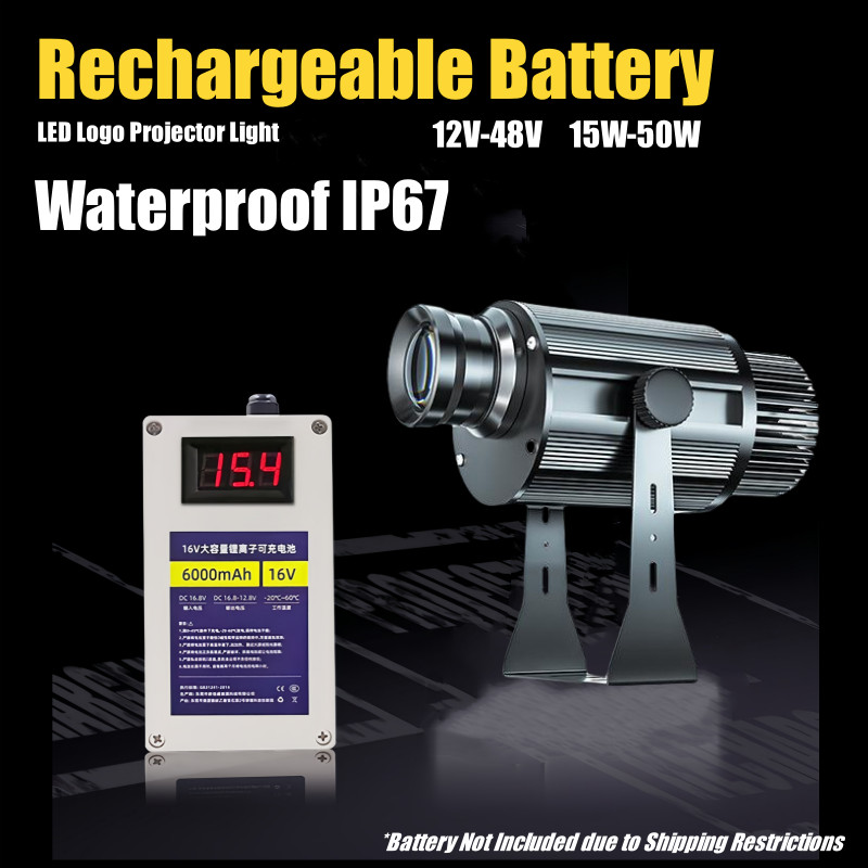 12V-48V LED Logo Projection Light Rechargeable Battery IP68 15W-50W Customizable