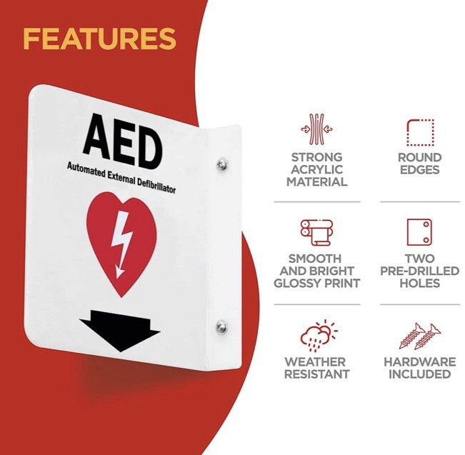 « AED » Projecting Sign | 6&Prime; x 6&Prime; Acrylic, Made in USA