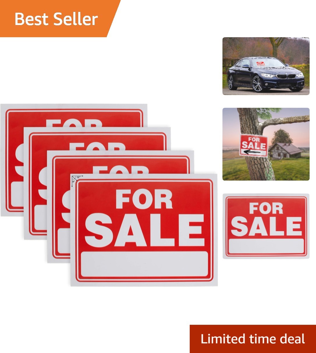 Weatherproof 4-Pack 9&Prime; x 12&Prime; Sale Signs for Cars – Customizable & Durable