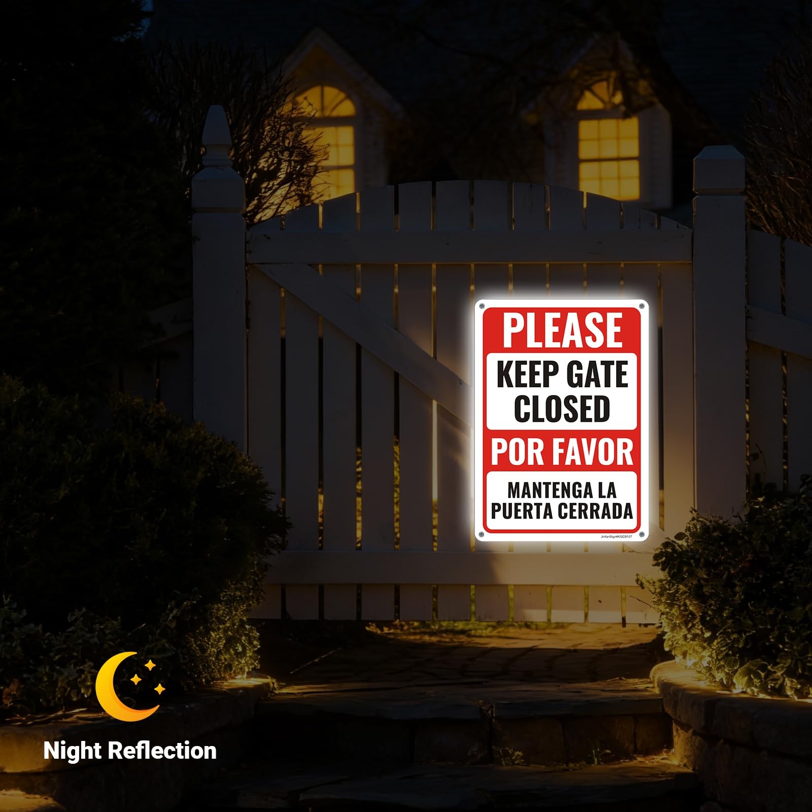 Bilingual English Spanish Keep Gate Closed Reflective Aluminum Sign 2 PCS
