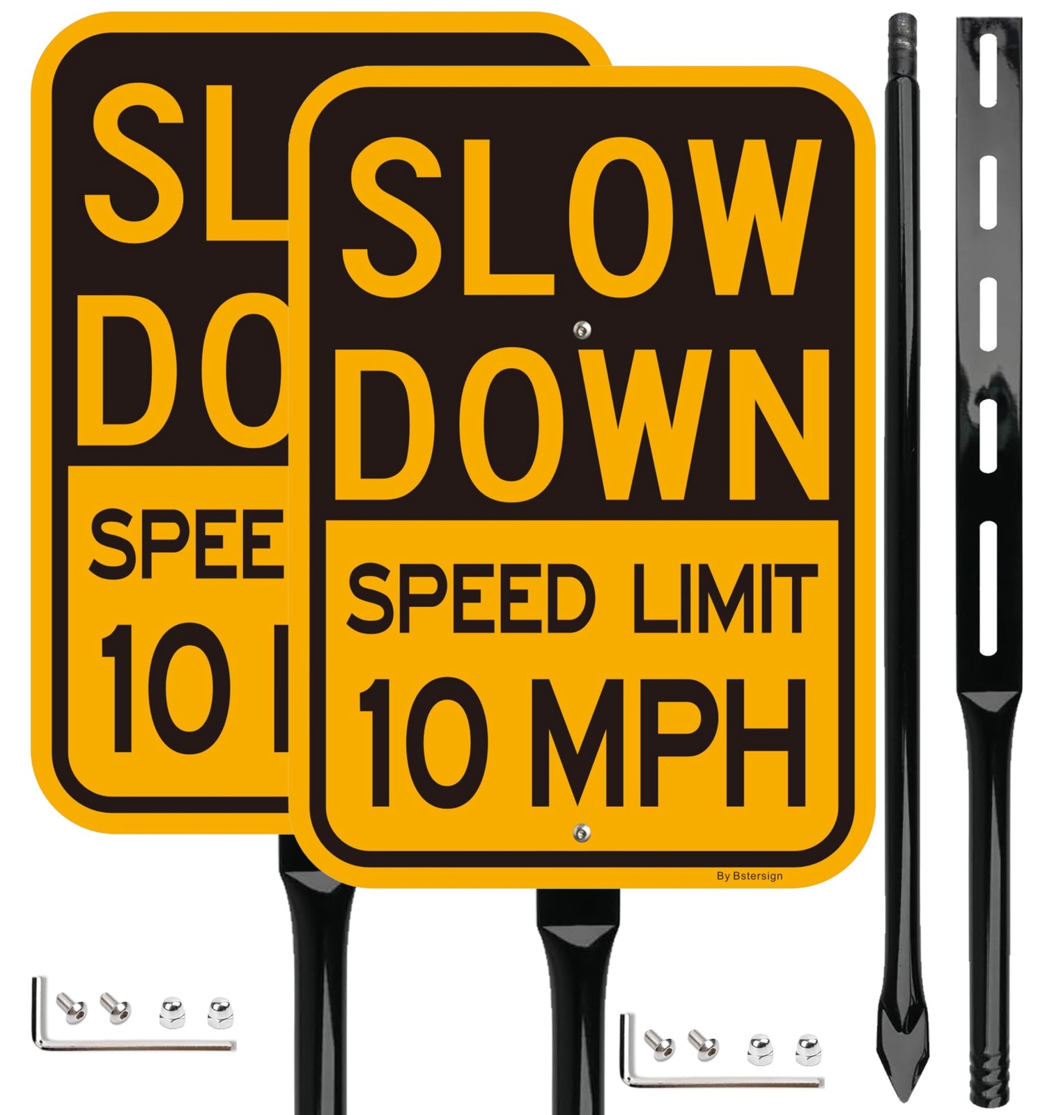 Slow Down Speed Limit 10MPH Sign 36 Inch Metal Stake Reflective 14×10 Inch 2 PCS