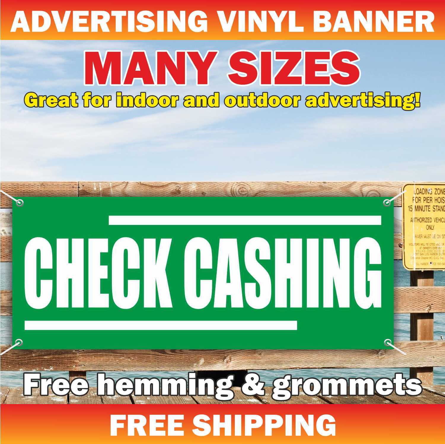 CHECK CASHING Advertising Banner Vinyl Mesh Sign Pawn Chop Cash Finance Credit