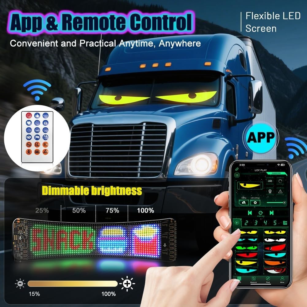 2-Pcs LED Devil Eyes for Car Windshield – Programmable & Customizable Displays