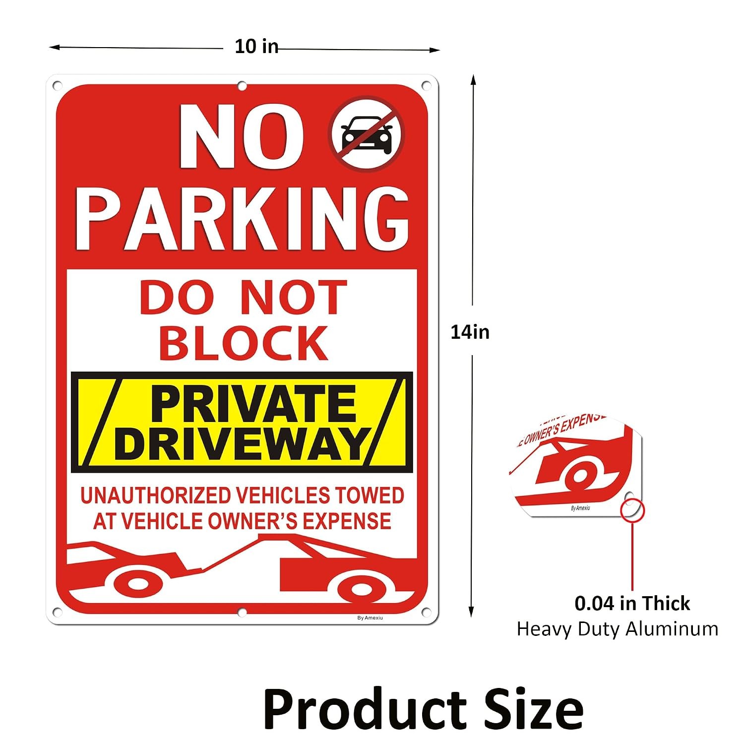 Red No Parking Signs 14&Prime;x10&Prime; 2 Pack Private Driveway Unauthorized Vehicle Sign
