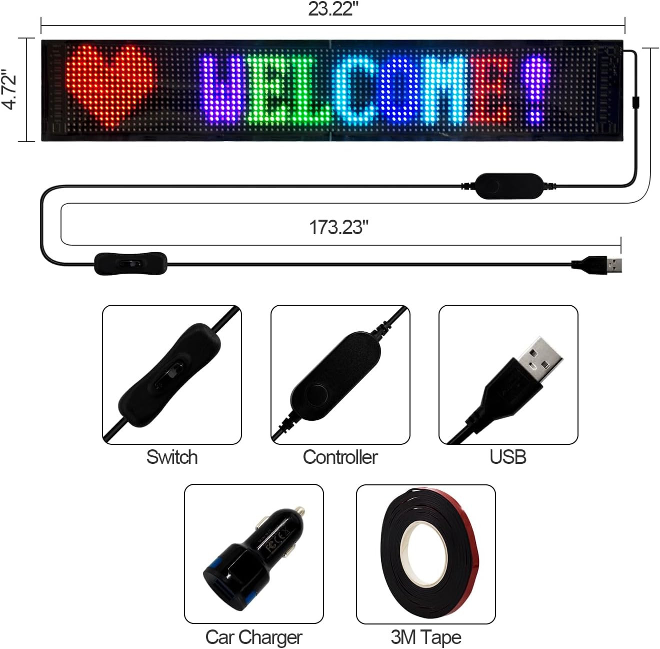 Customizable LED Scrolling Sign – Bright USB Flexible Display for Store & Car
