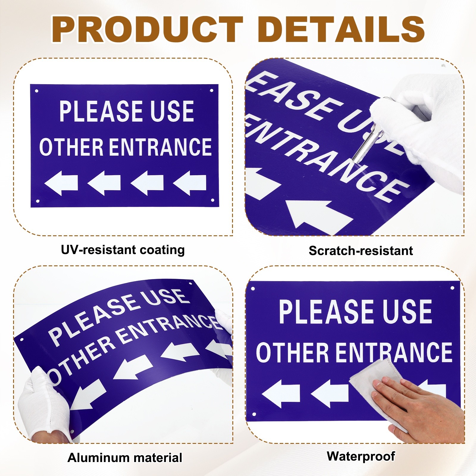 2 Pcs Please Use Other Entrance Sign, Left Arrow, Blue on White