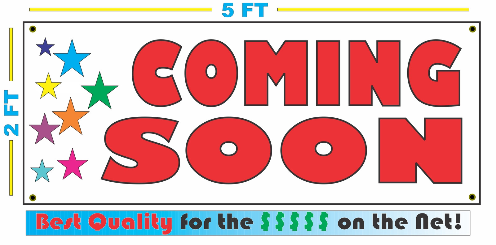 COMING SOON w Multi Colored Stars Banner Sign NEW Larger Size
