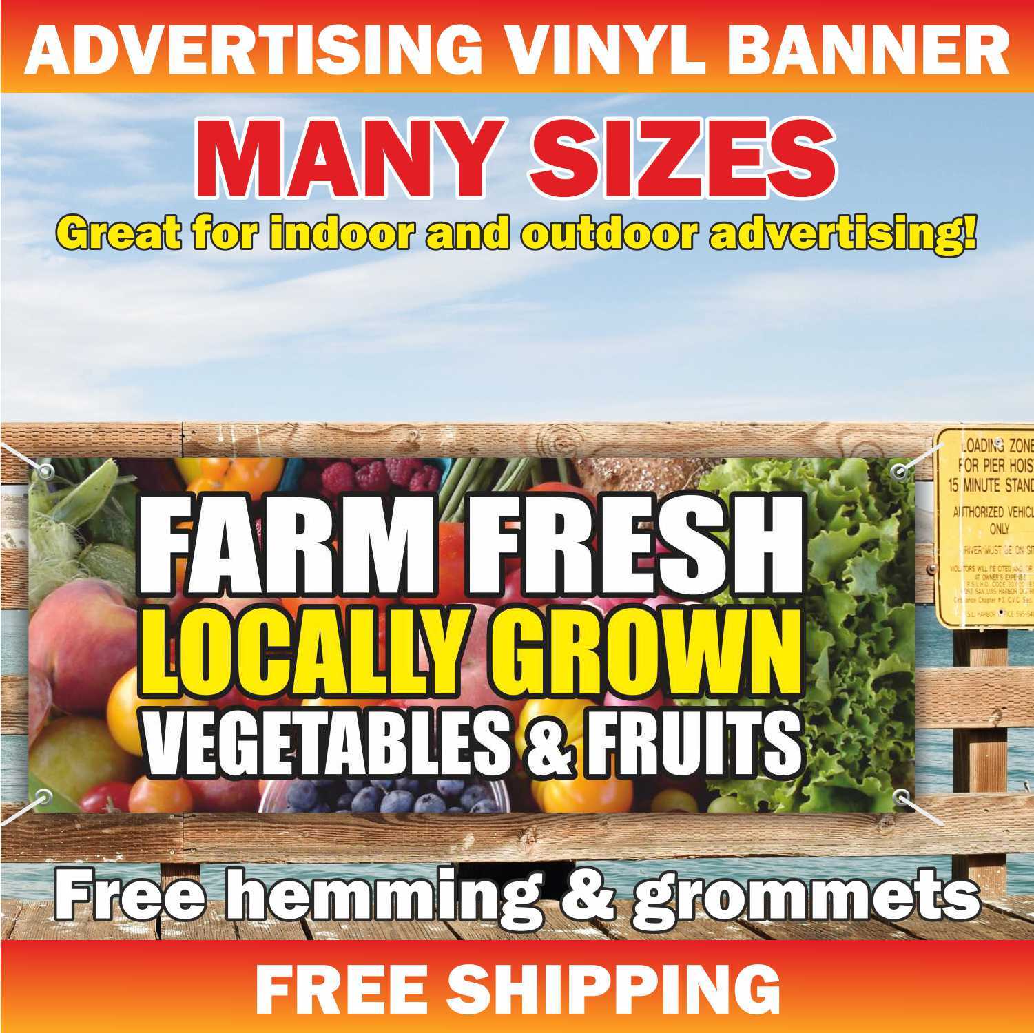 FARM FRESH LOCALLY GROWN VEGETABLES FRUITS Advertising Banner Vinyl Mesh Sign