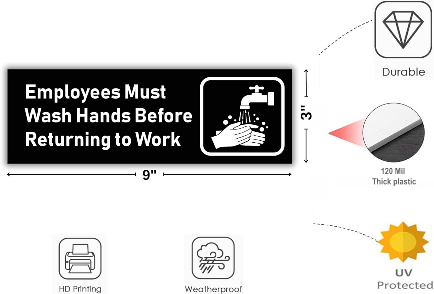 5 Pack Employees Must Wash Hands before Returning to Work Sign 9 X 3 Inches 1…