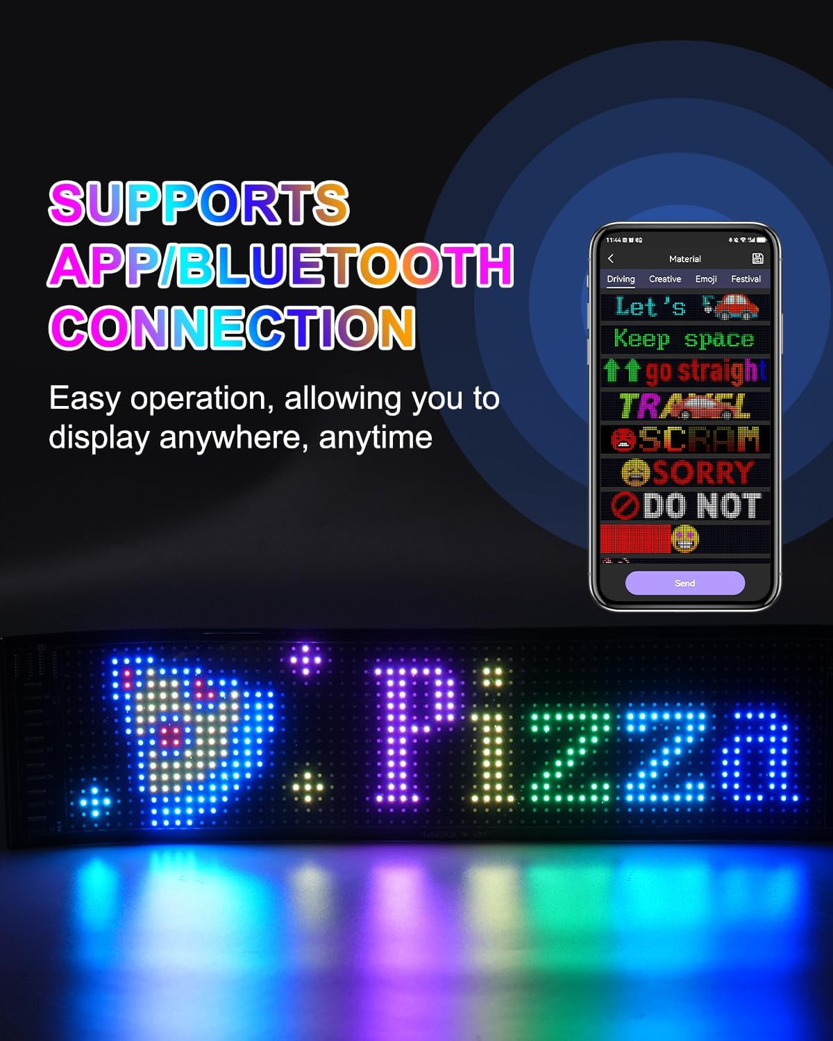 Full Color Programmable LED Sign with Bluetooth Control – 23&Prime; x 5&Prime; Display
