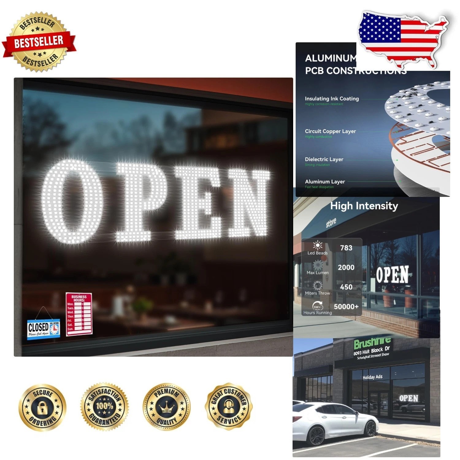 High Visibility 41&Prime;x15&Prime; Jumbo LED Open Sign – Built to Last Storefront Display
