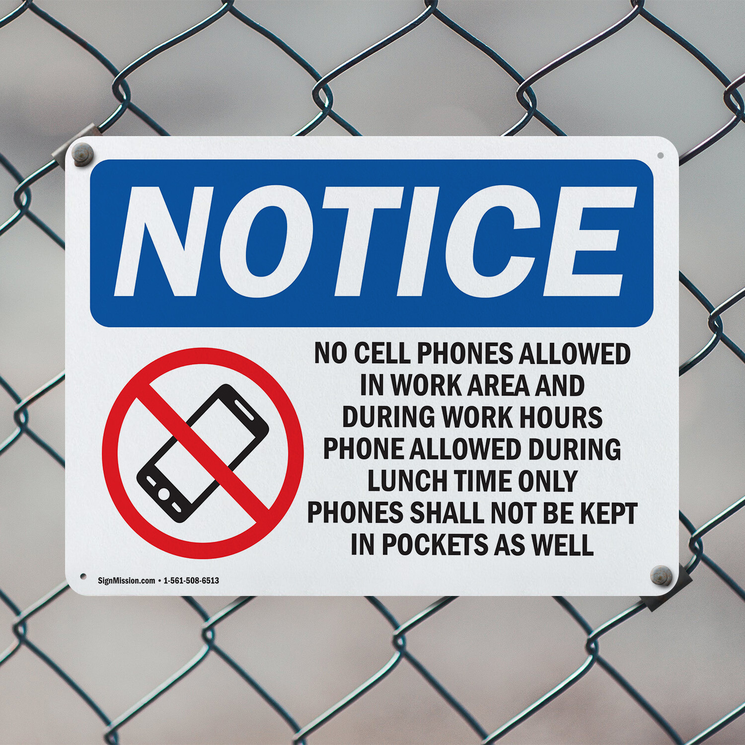 (2 Pack) No Cell Phones Allowed In Work OSHA Notice Sign Decal Metal Plastic