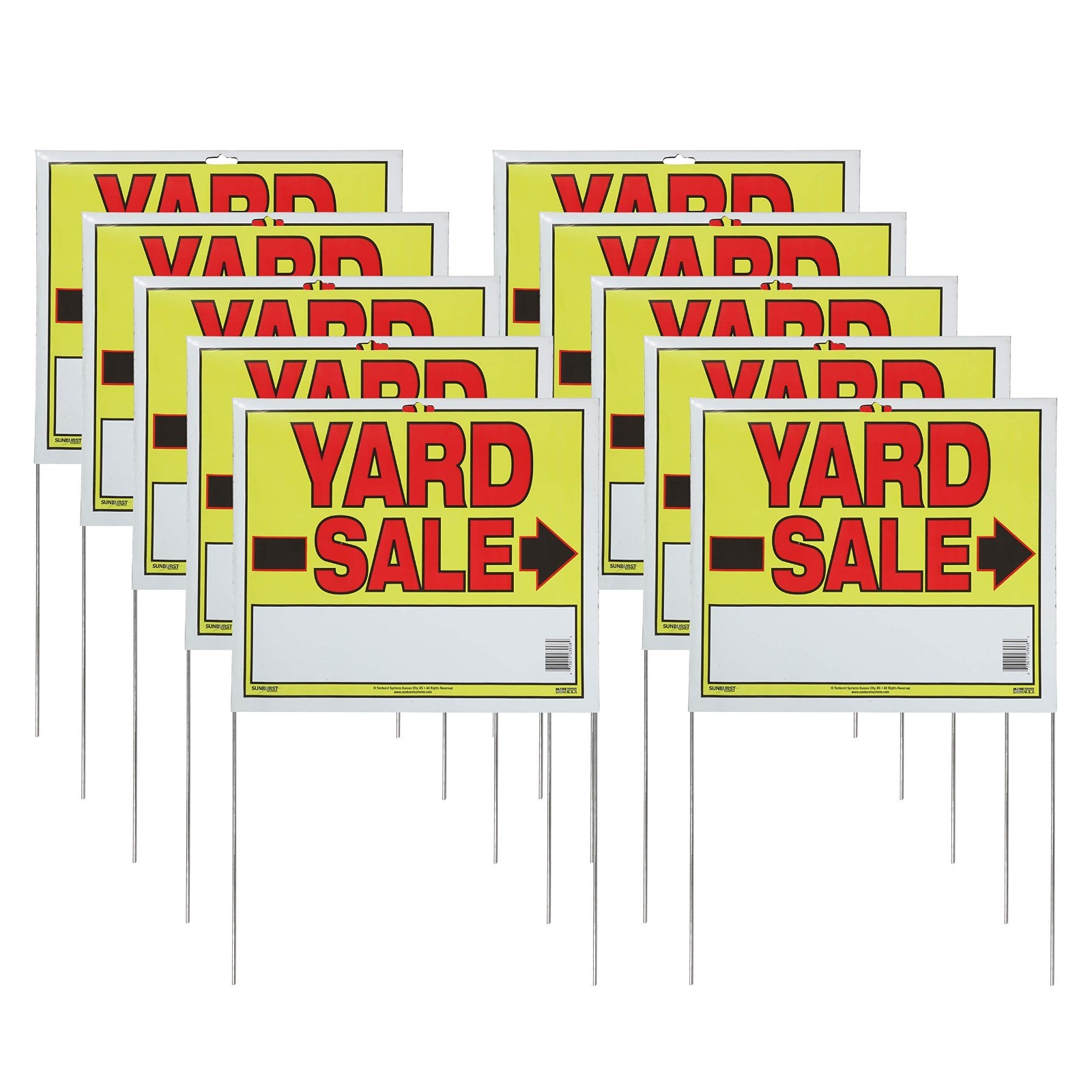 Double-Sided Yard Sale Signs with Metal U-Stake, 22&Prime;x14&Prime;, 10 Pack – Bright Color
