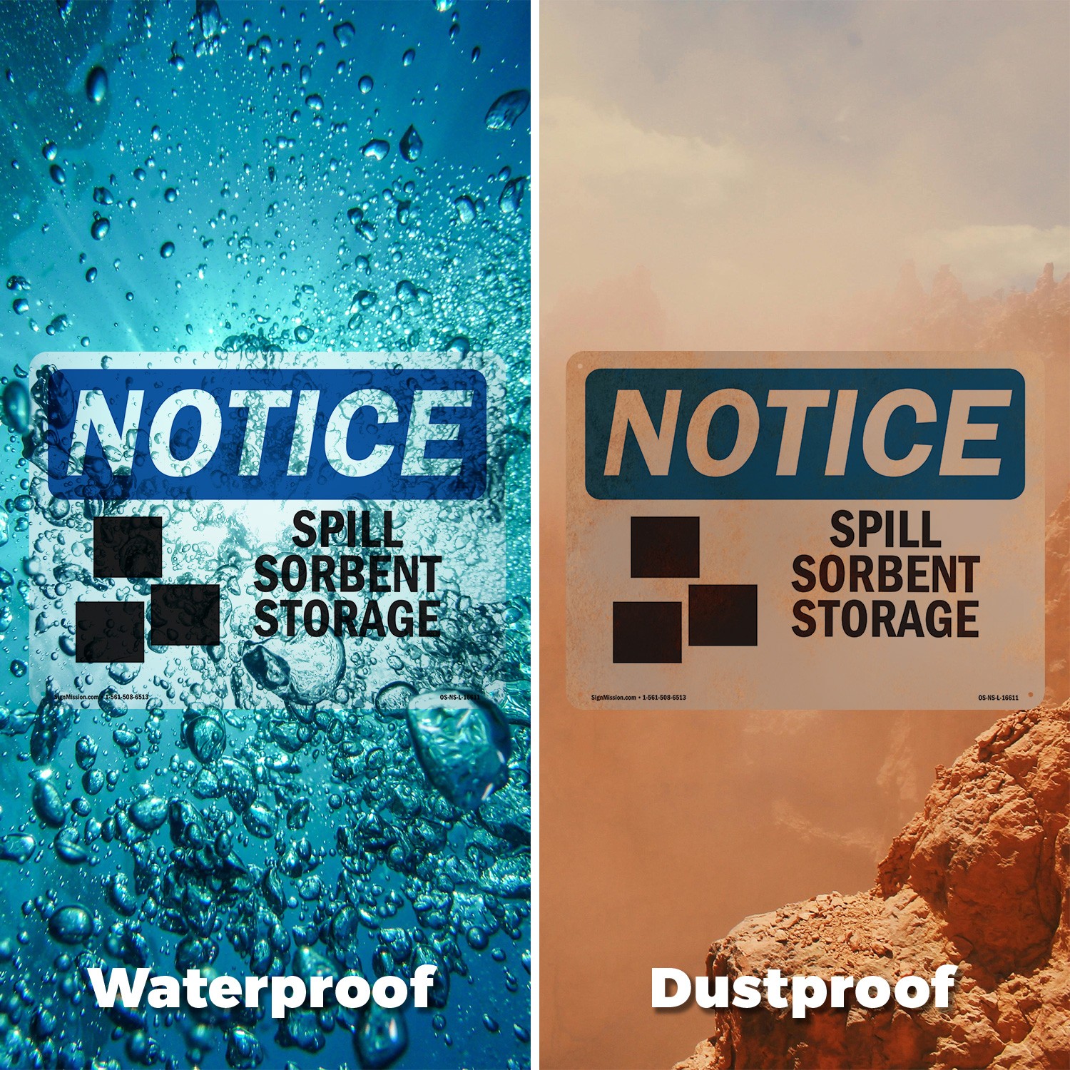 Spill Sorbent Storage OSHA Notice Sign Metal, Plastic, Or Decal – 5 or 10 Pack