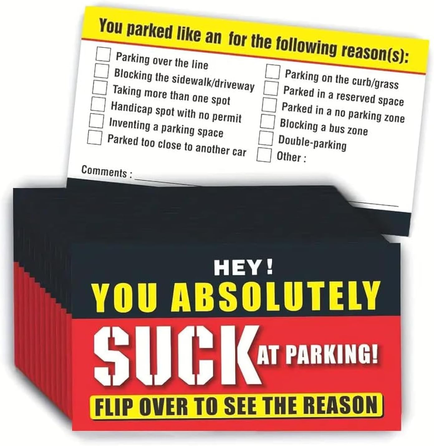 Bad Parking Cards – 100Pcs You Absolutely Suck At 3.5 » X 2 », Red