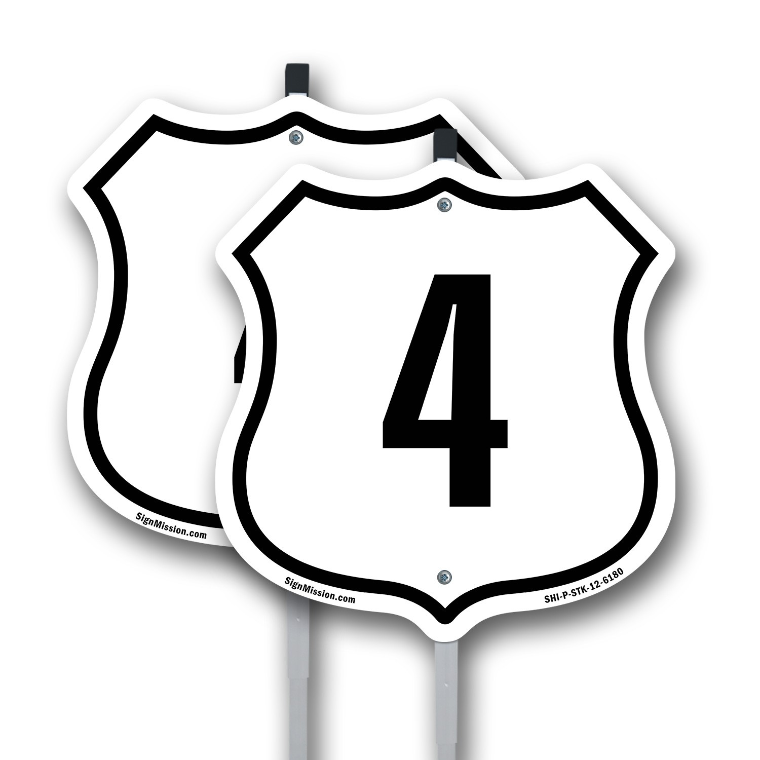 Number 4 Shield Shaped Sign With Stake Weather Resistant