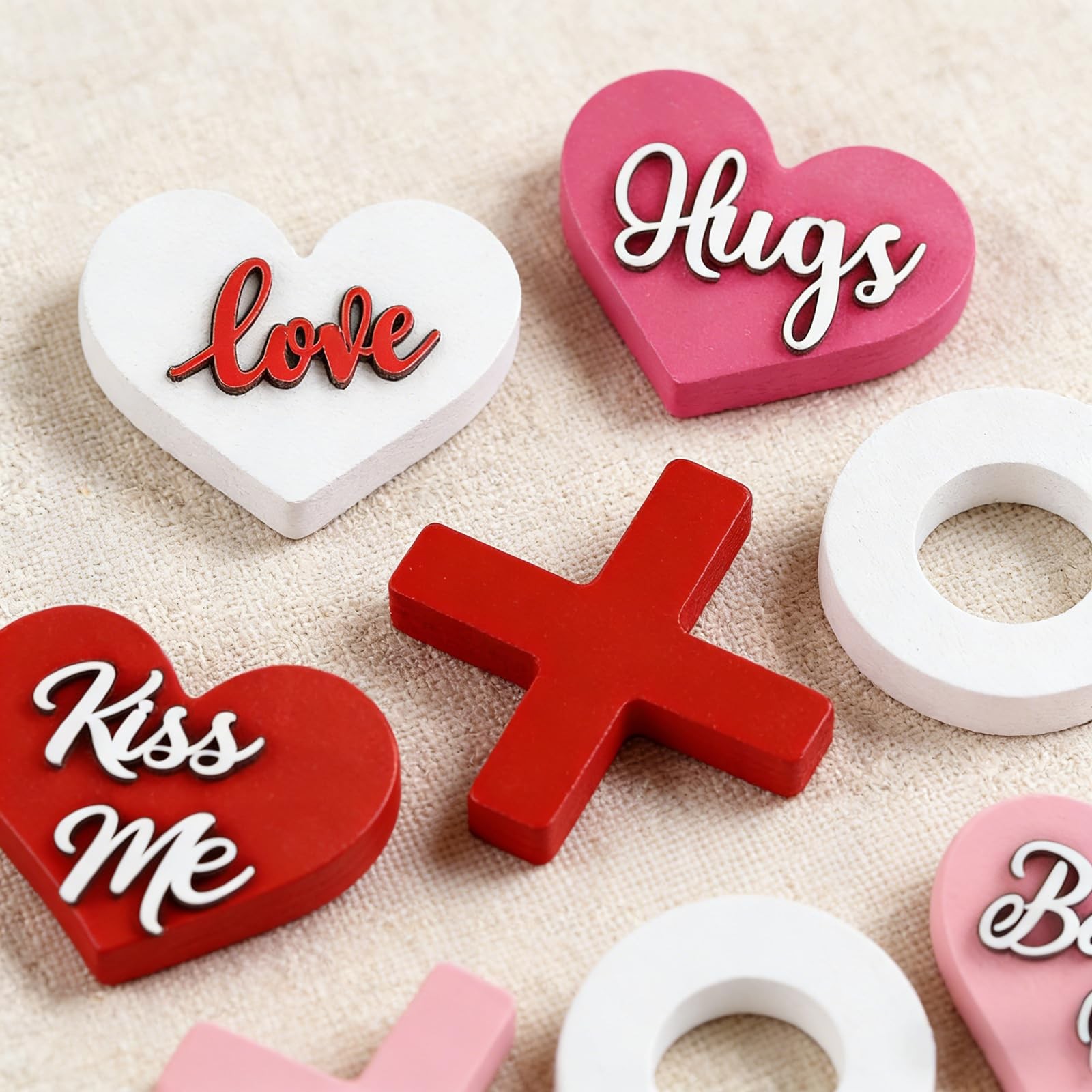 8 PCS Valentines Day Wooden Heart XOXO Table Signs Tiered Tray Decorations