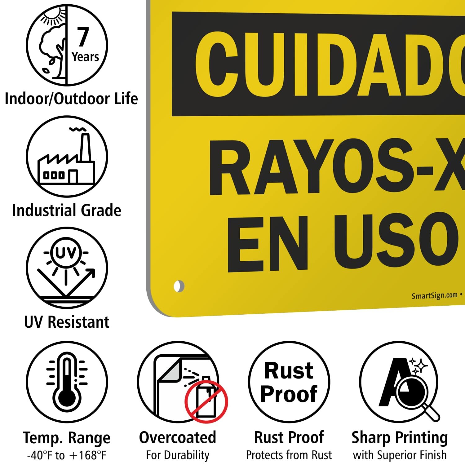 7&Prime;x10&Prime; Caution – X-Ray in Use Bilingual Sign Durable Aluminum Workplace Safety