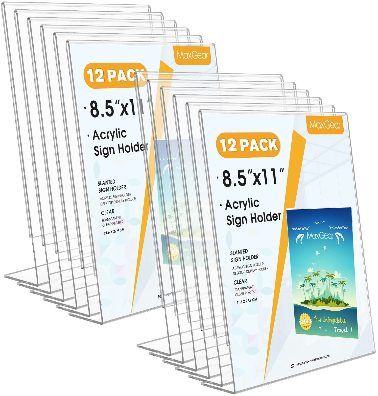 MaxGear Acrylic Sign Holder 8.5 x 11 Inches, Clear 12 Pack,