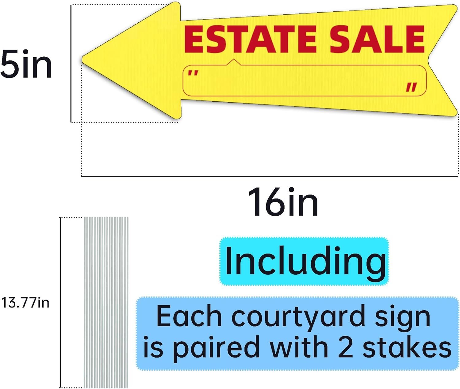 Estate Sale Yellow Arrow Yard Signs with Stakes-16 x 5 in Double Sided,For 10