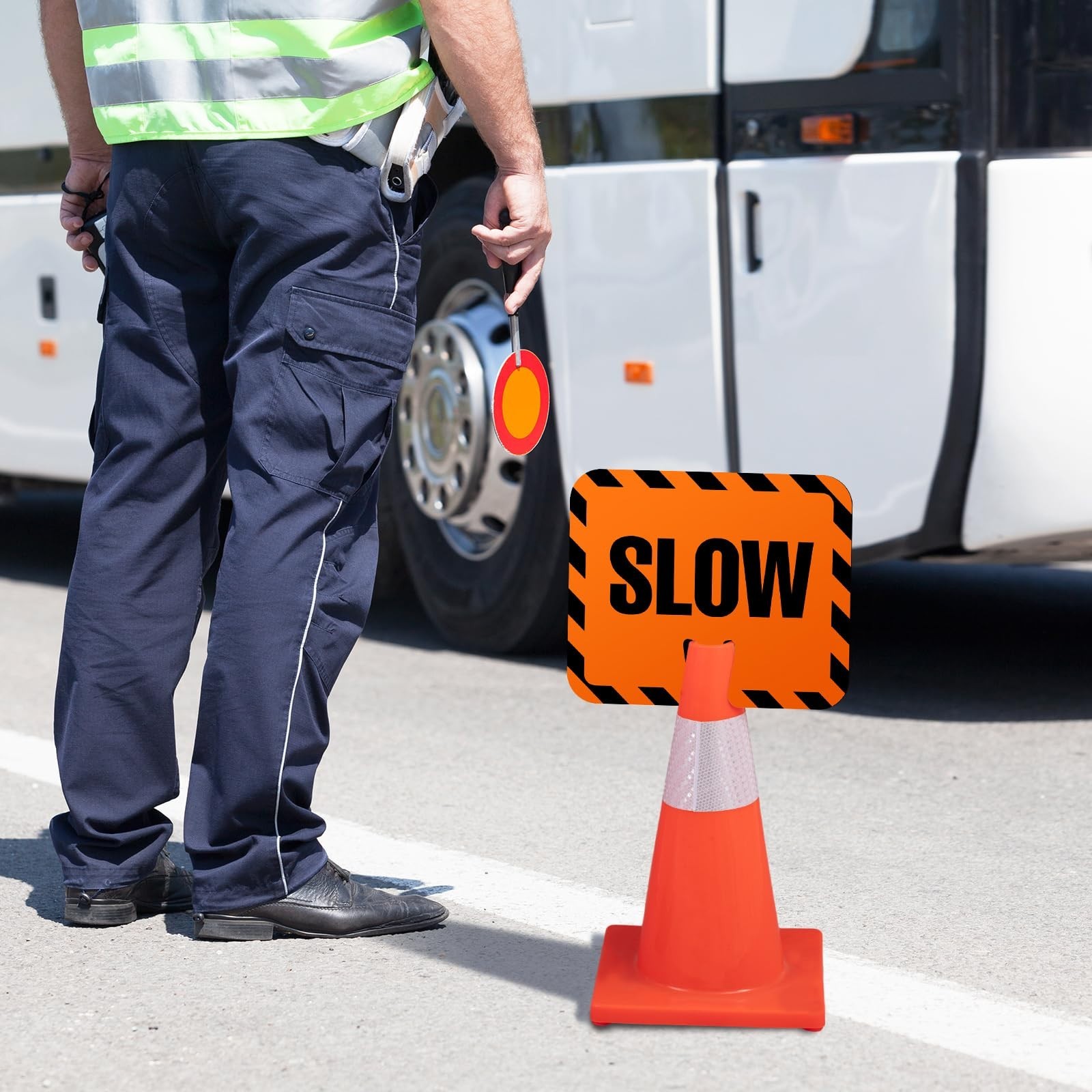 3 Pcs Slow Down Traffic Cone Signs – High Visibility 12.6&Prime; x 10.4&Prime; Road Safety M