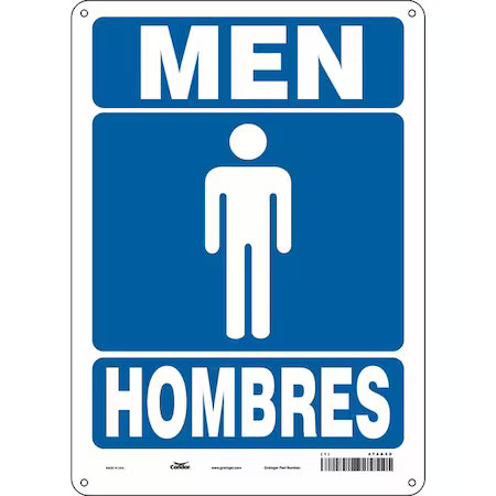 Condor 474A50 Restroom Sign, Men/Hombres, 10 In W X 14 In H, Vertical