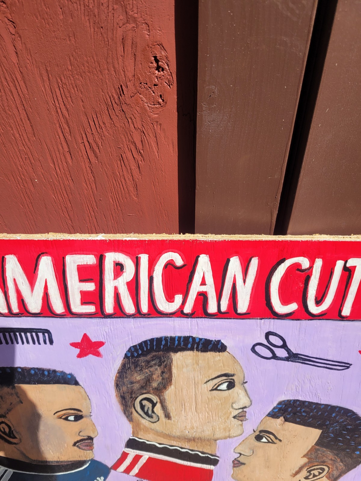 Barber Shop African Haircut Sign Advertising Painting On Wood Display Big 24×21